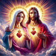 Carregar imagem no visualizador da galeria, Sagrado Coração de Jesus e Maria 2025/1 (25 x 25 cm) - 100% Diamantes (Redondo) - Pronta Entrega - Kit Completo