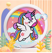 Carregar imagem no visualizador da galeria, Unicórnio 2024/5 (17cm x 17cm) - 100% Diamantes (Redondo) Com Moldura - Pronta Entrega - Kit Completo