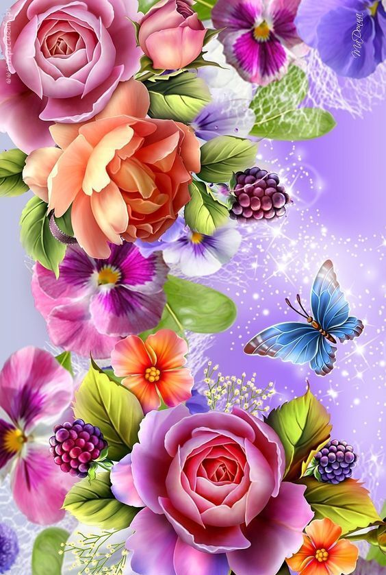 Flores e Borboletas - 100% Diamantes (Kit Completo)