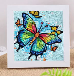 Borboleta 2025/1 (18cm x 18cm) - 100% Diamantes (Redondo) com Moldura - Pronta Entrega - Kit Completo