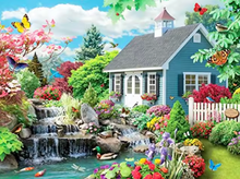 Carregar imagem no visualizador da galeria, Casa com Cachoeira (35 x 45 cm) - 100% Diamantes (Quadrado) - Pronta Entrega - Kit Completo
