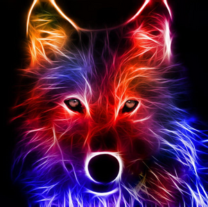 Lobo Colorido - 100% Diamantes (Quadrado) - Kit Completo