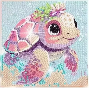 Tartaruga 2024/1 (15cm x 15cm) - 100% Diamantes (Redondo) com Moldura - Pronta Entrega - Kit Completo