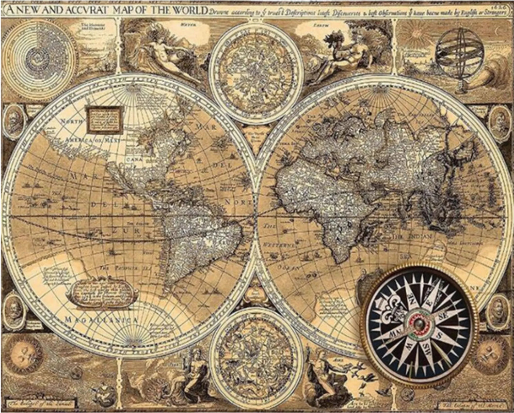 Mapa Mundi 2023/5 (50 x 70 cm) - 100% Diamantes (Quadrado) - Kit Completo - Pintura com Diamantes