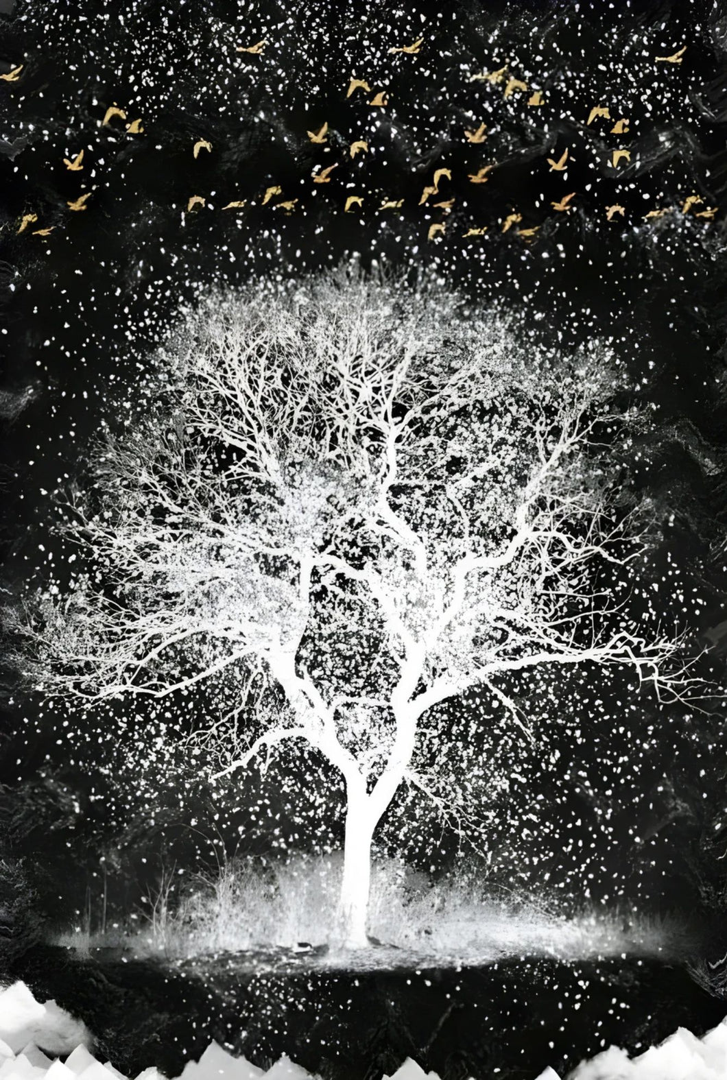 Árvore a Noite - 100% Diamantes (Quadrado) - Kit Completo - Pintura com Diamantes