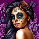 Mulher com Caveira de Maquiagem - 100% Diamantes (Kit Completo)