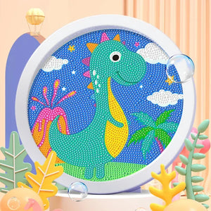 Dinossauro 2024/1 (17cm x 17cm) - 100% Diamantes (Redondo) com Moldura - Pronta Entrega - Kit Completo