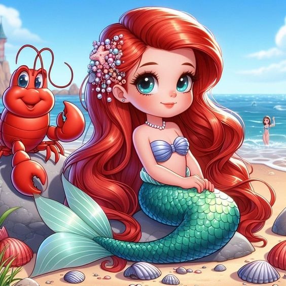 Pequena Sereia 2 (30 x 30 cm) - 100% Diamantes (Redondo) - Pronta Entrega - Kit Completo