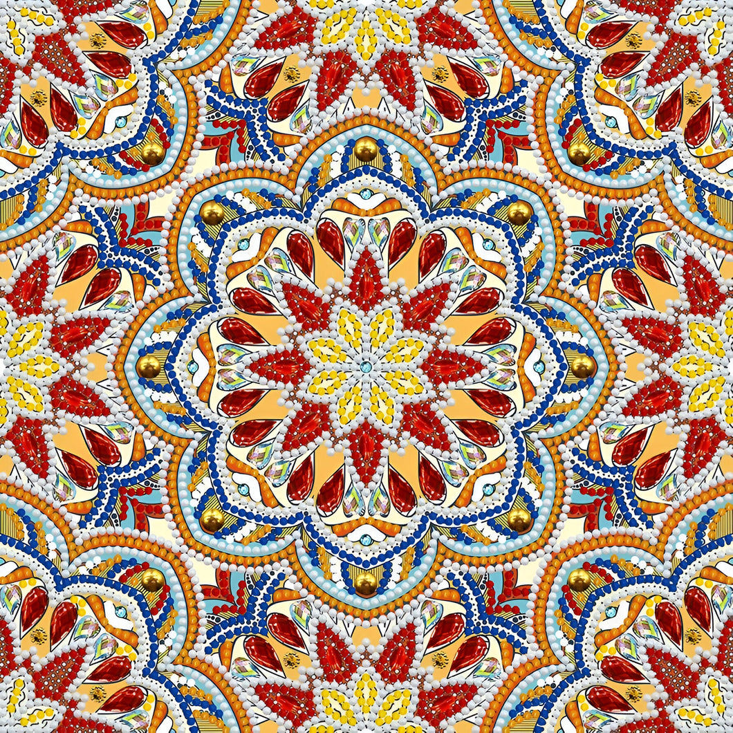 Mandala Fluorescente 9 - (30 x 30 cm) - Parcial Diamantes (Redondo) - Kit Completo