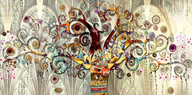 Árvore da Vida Gustav Klimt - 100% Diamantes (Quadrado) - Kit Completo - Pintura com Diamantes