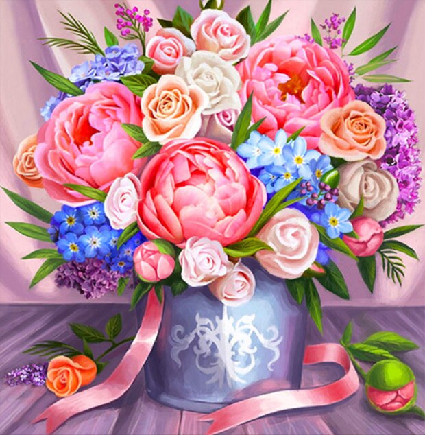 Flores e Fitas - 100% Diamantes (Kit Completo)