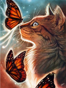 Gatinho e a Borboleta 2023/3 - 100% Diamantes (Quadrados) - Kit Completo - Pintura em Diamantes
