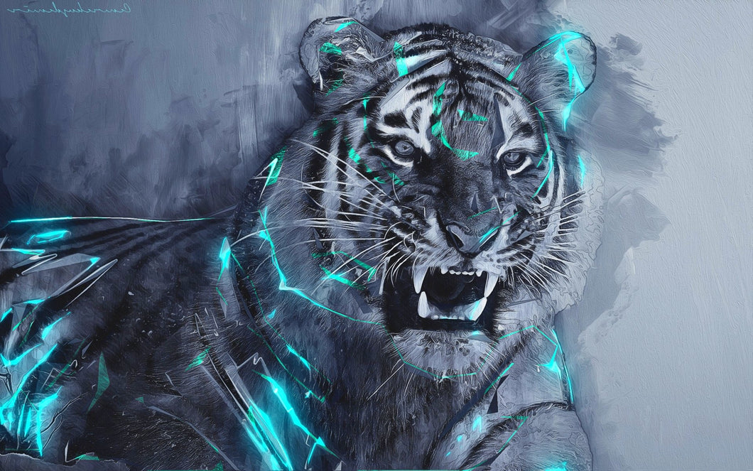 Tigre Iluminado 2 - 100% Diamantes (Quadrado) - Kit Completo
