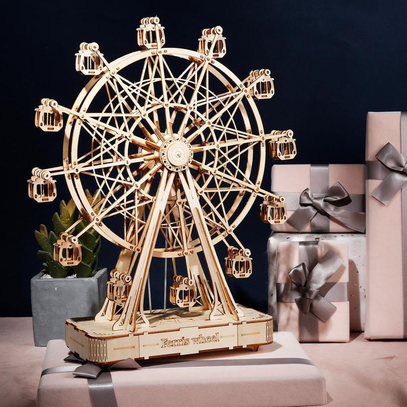 Roda Gigante Encantadora com Caixinha de Música - Quebra-Cabeça 3D de Madeira Luxo
