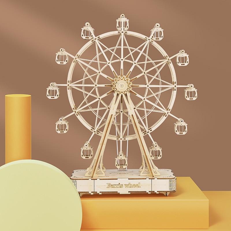 Roda Gigante Encantadora com Caixinha de Música - Quebra-Cabeça 3D de Madeira Luxo