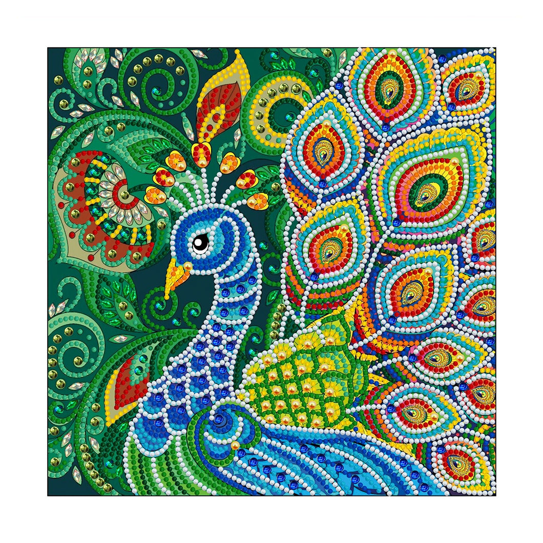 Pavão Fluorescente (30 x 30 cm) - Parcial Diamantes (Redondo) - Kit Completo