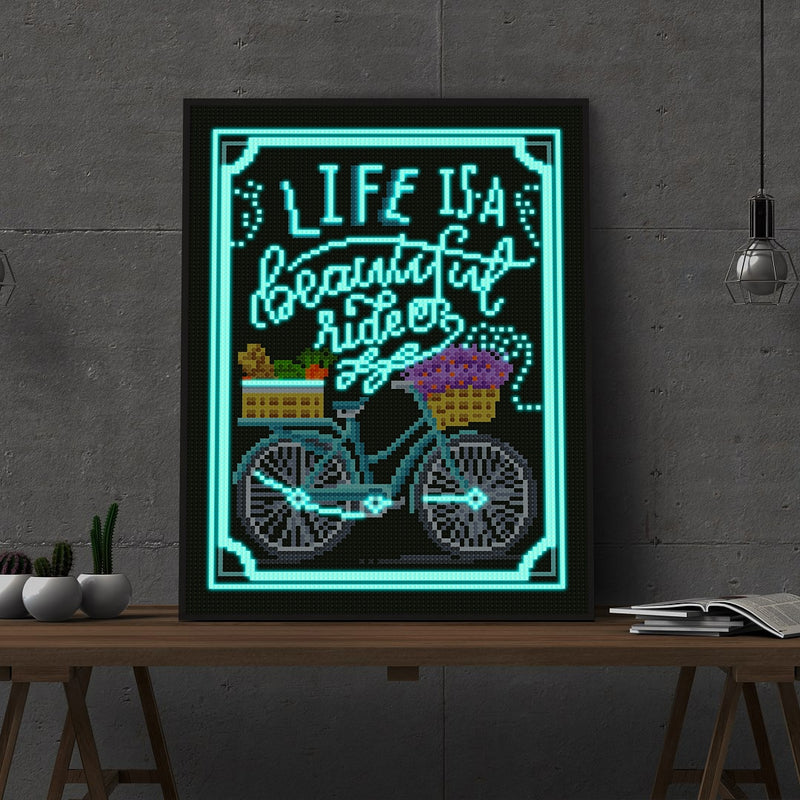 Bicicleta Fluorescente (30 x 40 cm) - Parcial Diamantes (Redondo) - Kit Completo - Pintura com Diamantes