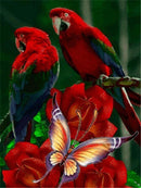 Flores, Arara e Borboleta - 100% Diamantes (Kit Completo)