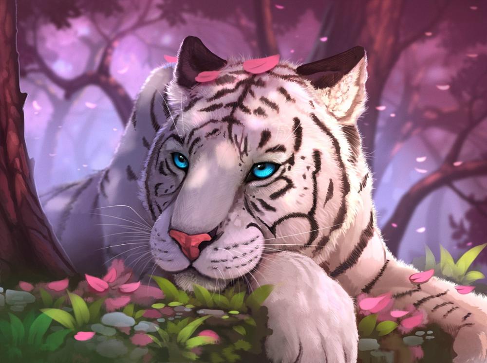 Tigre Iluminado 8 - 100% Diamantes (Quadrado) - Kit Completo