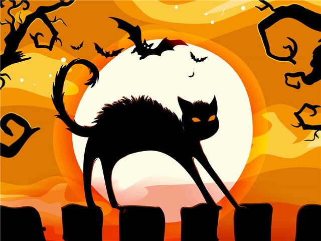 Halloween Gato Preto 3 - 100% Diamantes (Kit Completo)