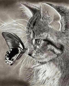Gatinho e a Borboleta 2023/1 - 100% Diamantes (Quadrados) - Kit Completo - Pintura em Diamantes