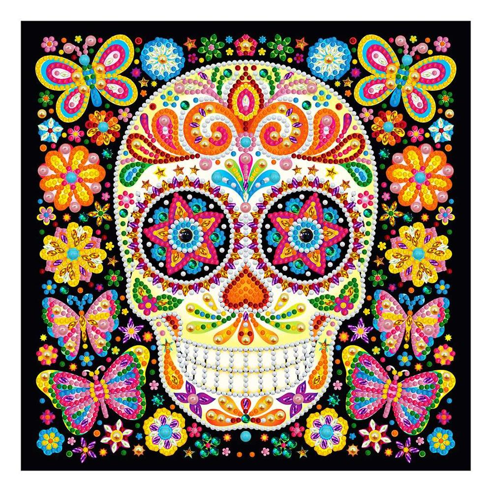 Caveira Fluorescente 1 (30 x 30 cm) - Parcial Diamantes (Redondo) - Kit Completo