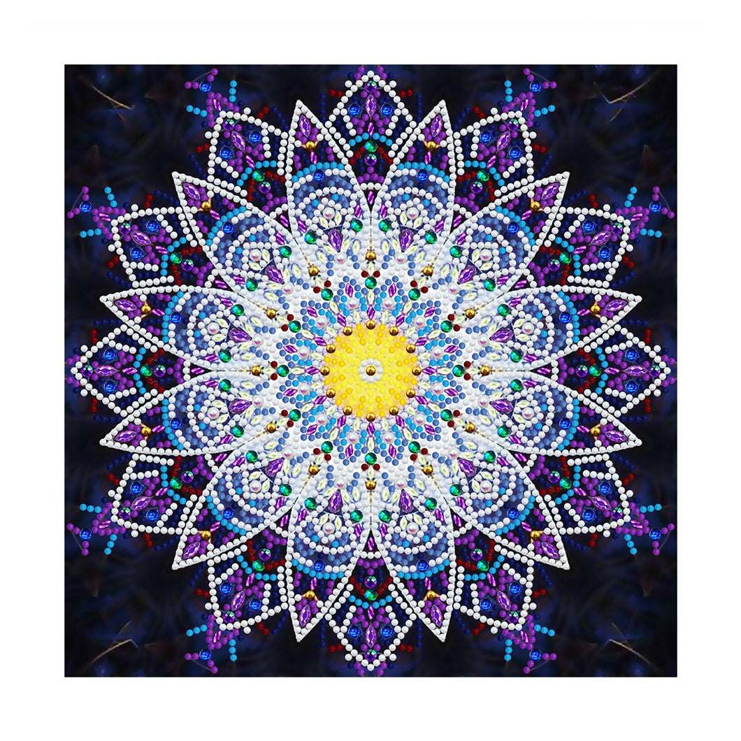 Mandala Fluorescente 4 - (30 x 30 cm) - Parcial Diamantes (Redondo) - Kit Completo