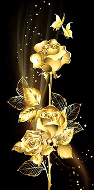 Flor Dourada - 100% Diamantes (Quadrado) - Kit Completo