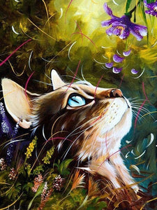 Gatinho e a Borboleta 2023/2 - 100% Diamantes (Quadrados) - Kit Completo - Pintura em Diamantes