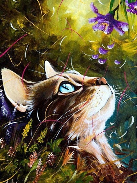 Gatinho e a Borboleta 2023/2 - 100% Diamantes (Quadrados) - Kit Completo - Pintura em Diamantes