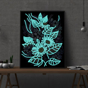 Flores Fluorescentes (30 x 40 cm) - Parcial Diamantes (Redondos) - Kit Completo