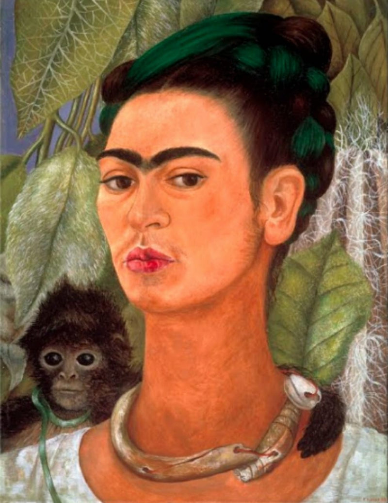 Autorretrato com Macaco , de Frida Kahlo - 100% Diamantes (Quadrado) - Kit Completo - Pintura com Diamantes