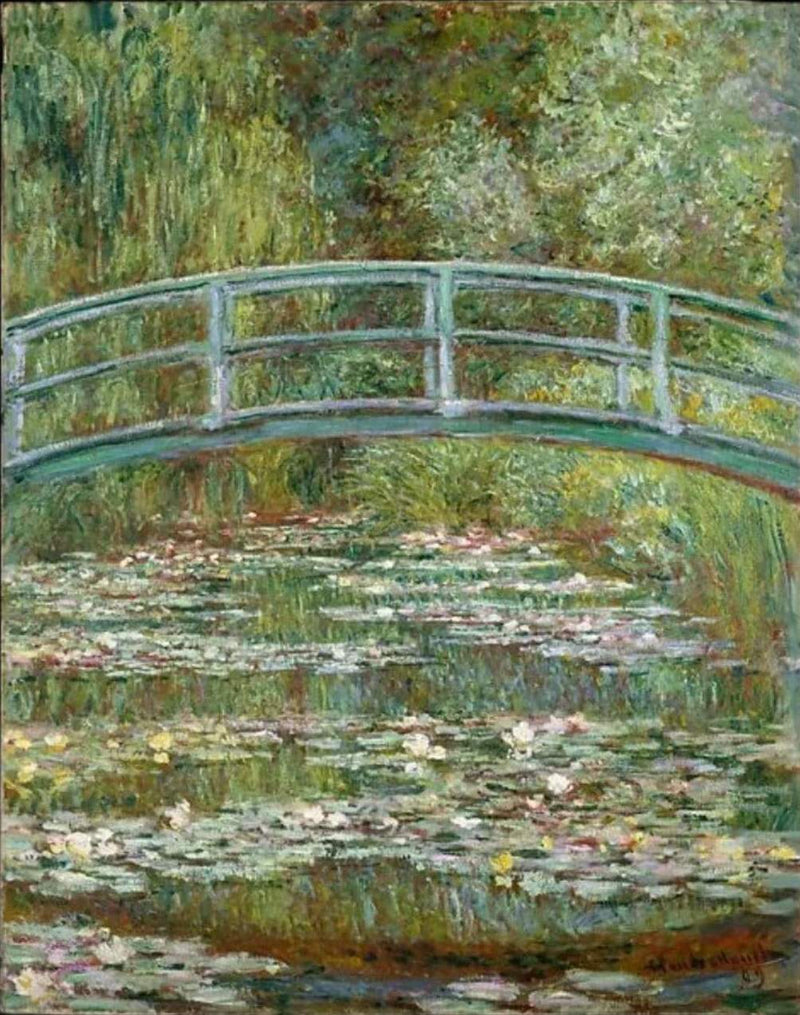 Ponte Sobre uma Lagoa de Lírios de Água, de Claude Monet  - 100% Diamantes (Quadrado) - Kit Completo
