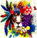 Leão com Flores 2 - 100% Diamantes (Quadrado) - Kit Completo