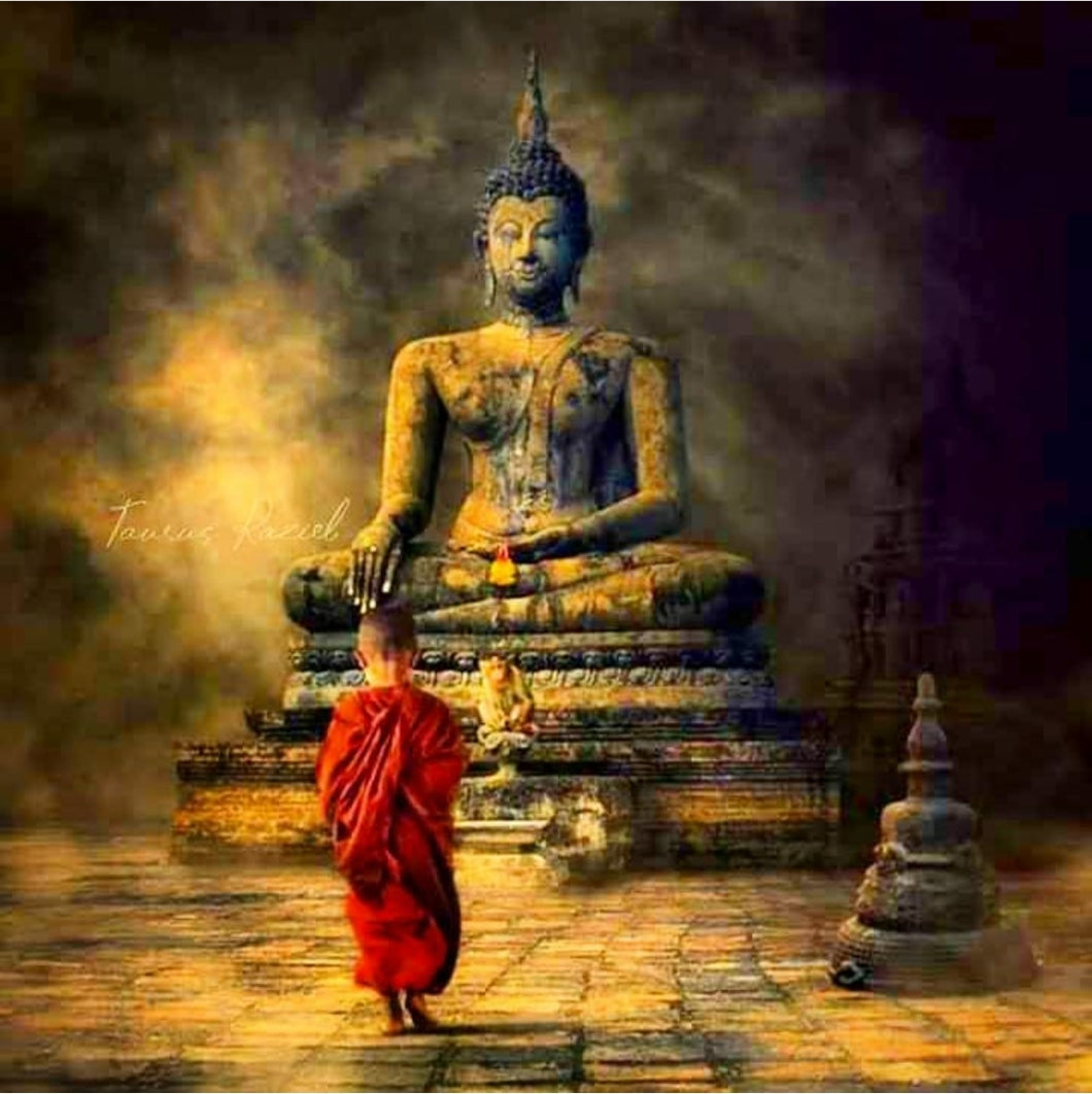Buda e o Menino - 100% Diamantes (Quadrado) - Kit Completo - Pintura com Diamantes