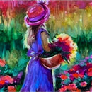 Menina com Flores - 100% Diamantes (Quadrado) - Kit Completo