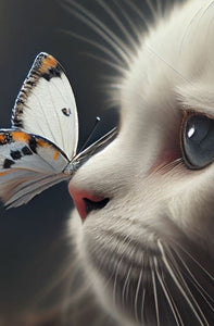 Gatinho e a Borboleta 2023/6 - 100% Diamantes (Quadrados) - Kit Completo - Pintura em Diamantes