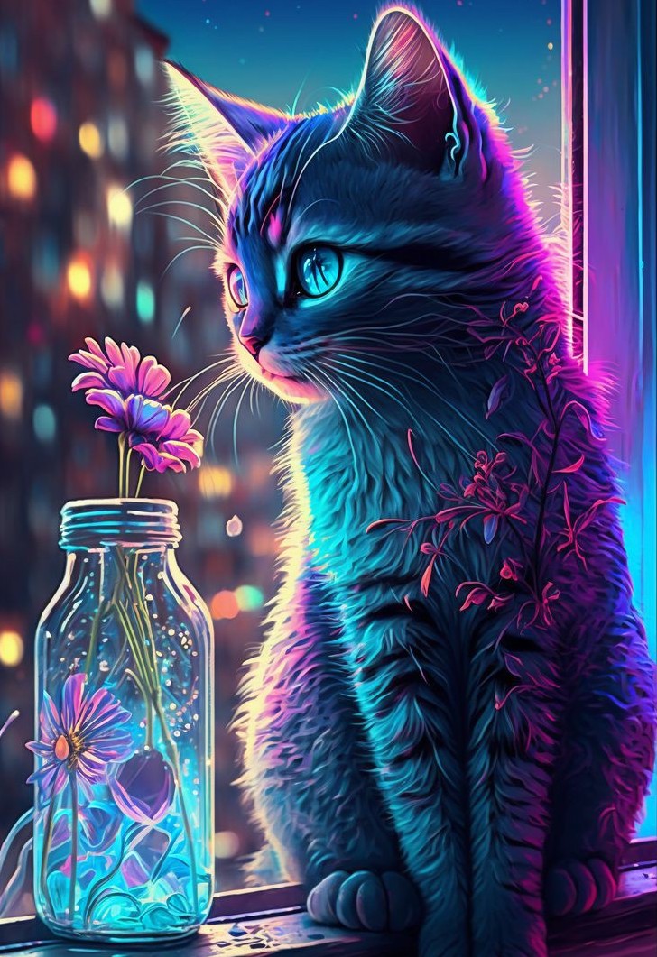 Gatinhos 2023/4 - 100% Diamantes (Quadrado) - Kit Completo - Pintura com Diamantes